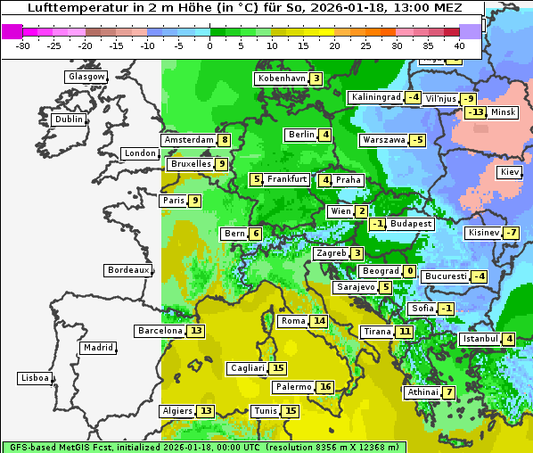 Temperatur, 18. 1. 2026