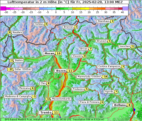 Temperatur, 28. 2. 2025