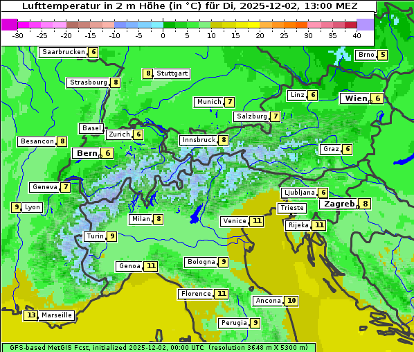 Temperatur, 2. 12. 2025