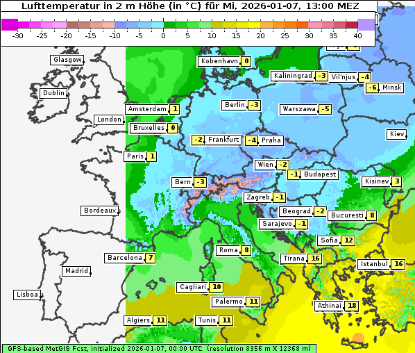 Temperatur, 7. 1. 2026