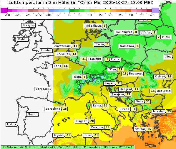 Temperatur, 27. 10. 2025