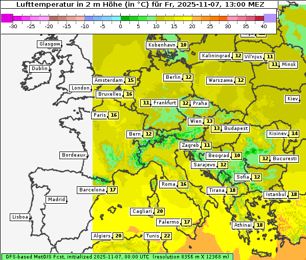 Temperatur, 7. 11. 2025