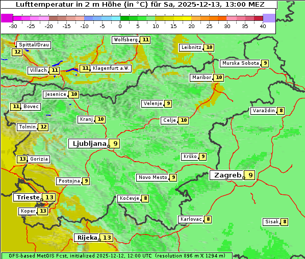 Temperatur, 13. 12. 2025