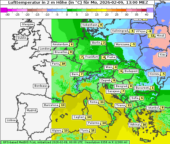 Temperatur, 9. 2. 2026