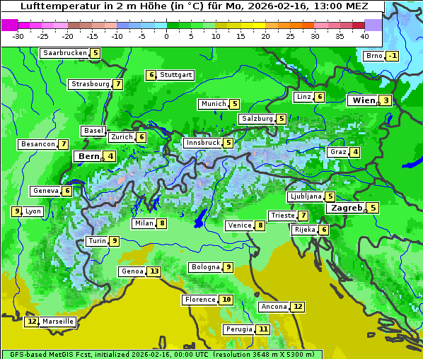 Temperatur, 16. 2. 2026