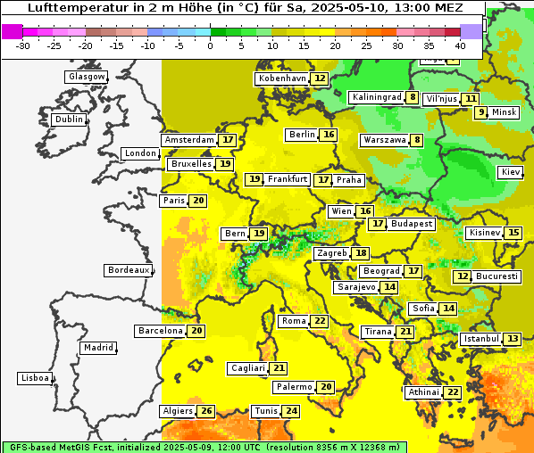 Temperatur, 10. 5. 2025