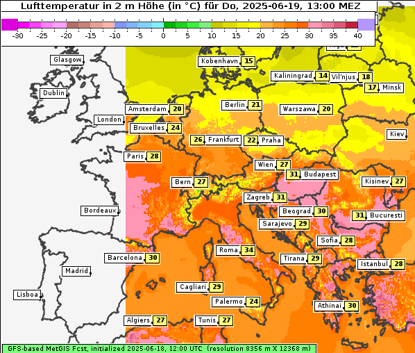 Temperatur, 19. 6. 2025