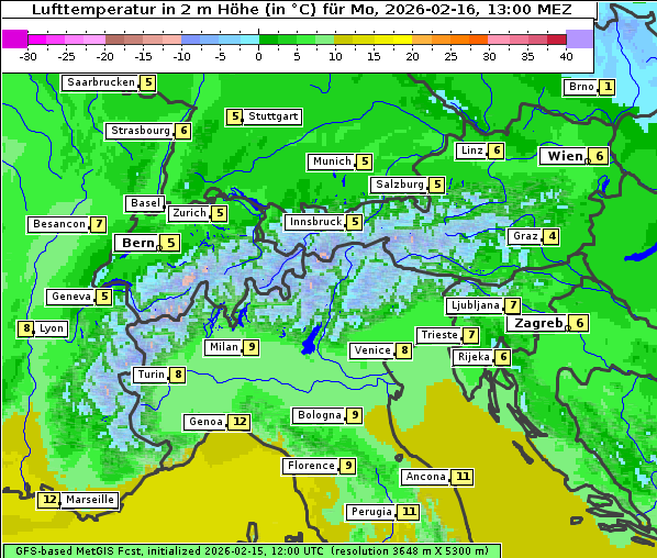 Temperatur, 16. 2. 2026
