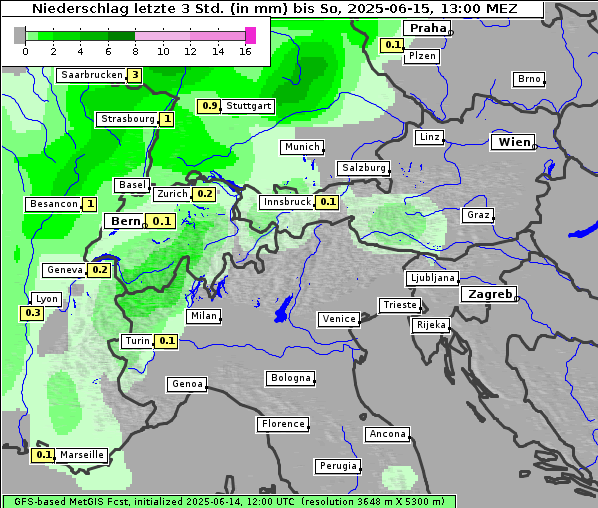 Niederschlag, 15. 6. 2025