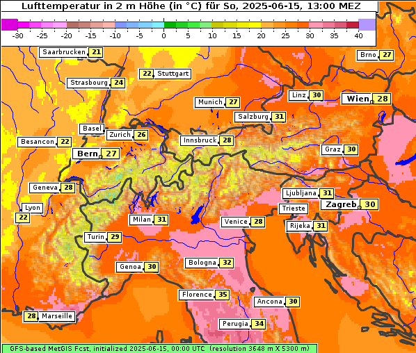 Temperatur, 15. 6. 2025