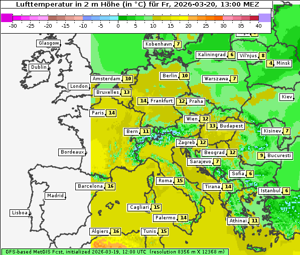 Temperatur, 20. 3. 2026