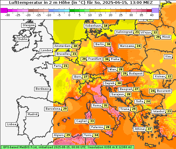Temperatur, 15. 6. 2025