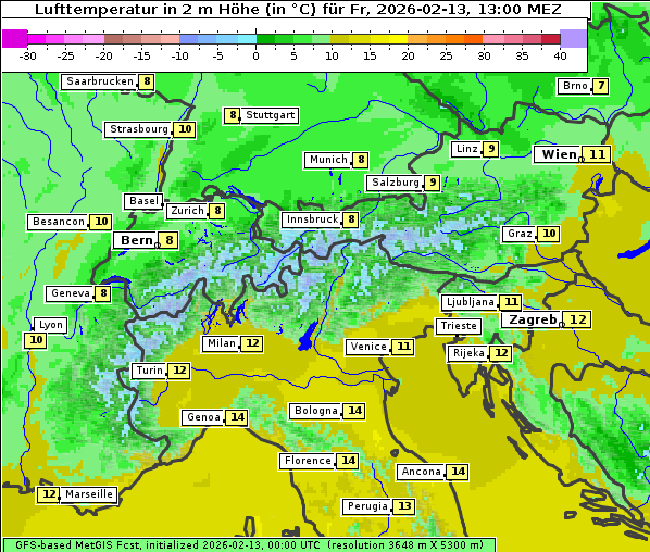 Temperatur, 13. 2. 2026