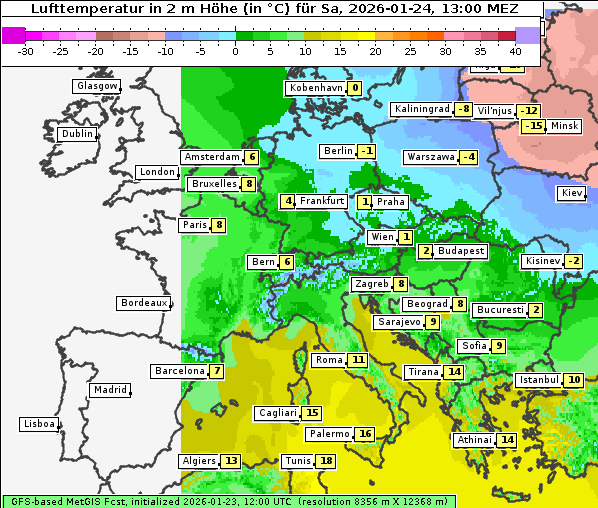 Temperatur, 24. 1. 2026