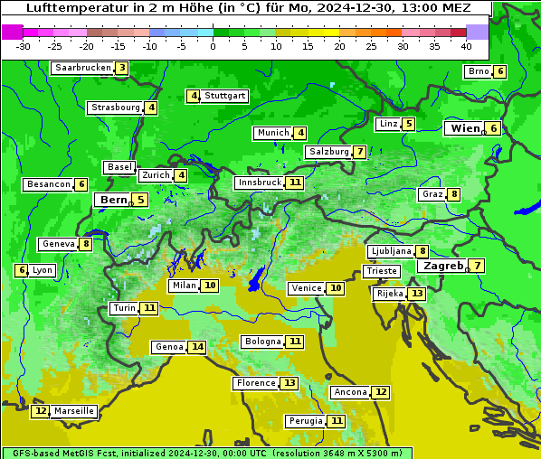 Temperatur, 30. 12. 2024