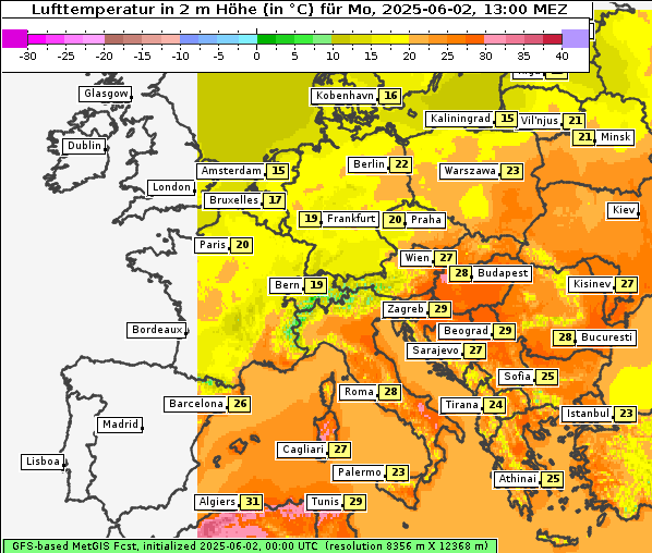 Temperatur, 2. 6. 2025