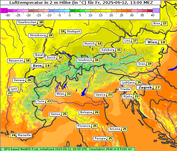 Temperatur, 12. 9. 2025
