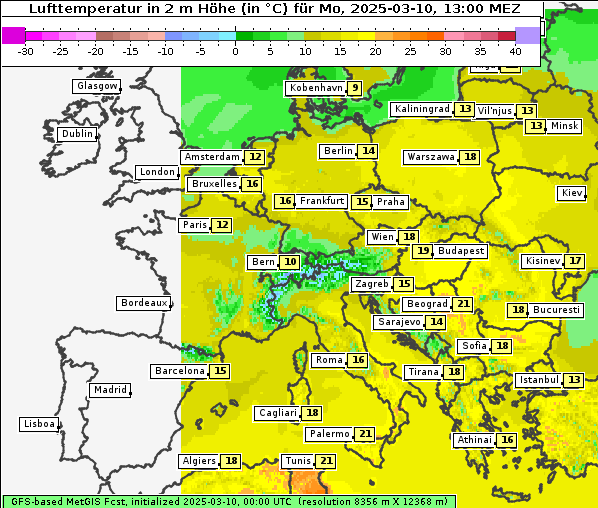 Temperatur, 10. 3. 2025