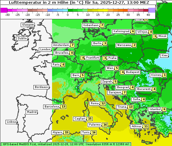 Temperatur, 27. 12. 2025