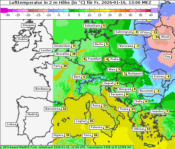 Temperatur, 16. 1. 2026