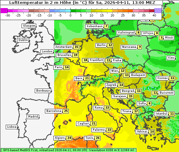 Temperatur, 11. 4. 2026