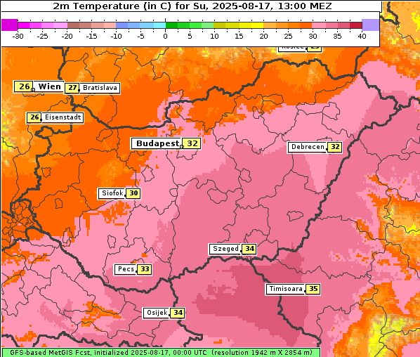 Temperatur, 17. 8. 2025