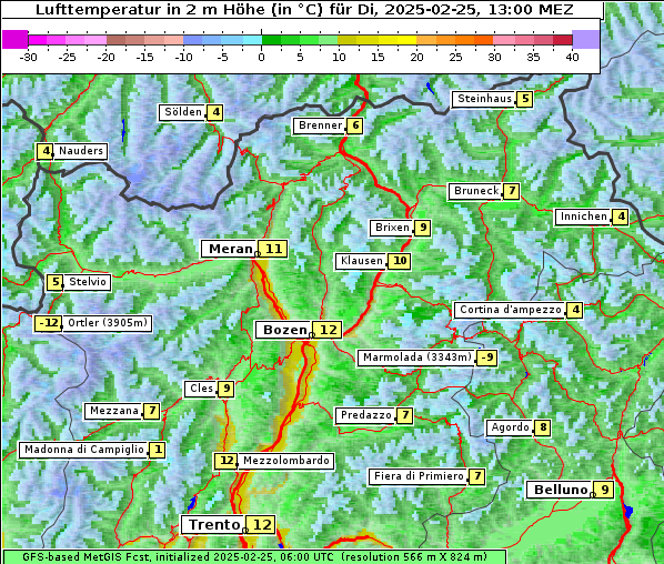 Temperatur, 25. 2. 2025