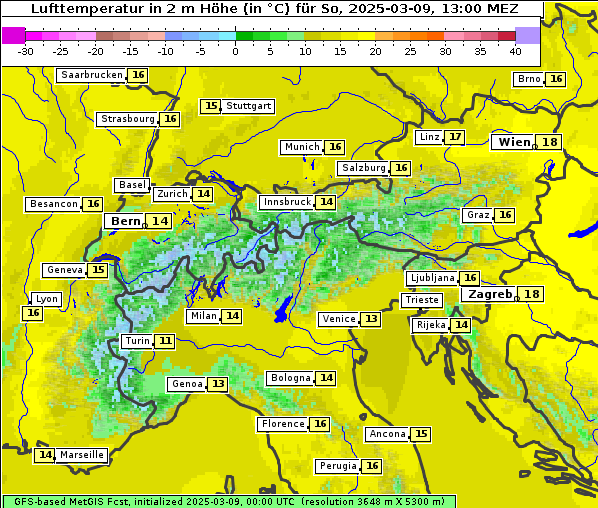 Temperatur, 9. 3. 2025