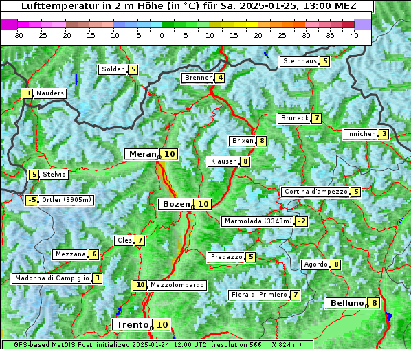 Temperatur, 25. 1. 2025