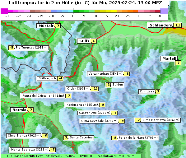 Temperatur, 24. 2. 2025