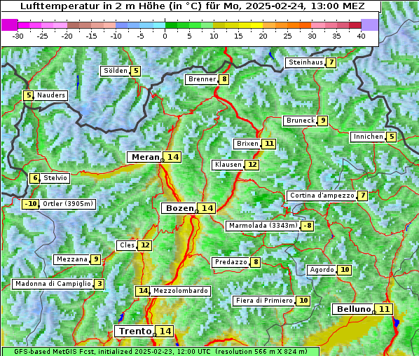 Temperatur, 24. 2. 2025