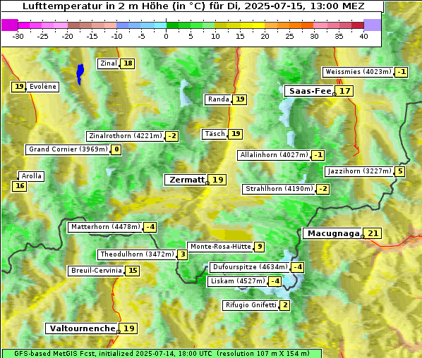 Temperatur, 15. 7. 2025