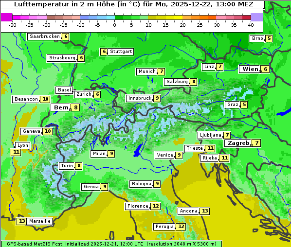 Temperatur, 22. 12. 2025