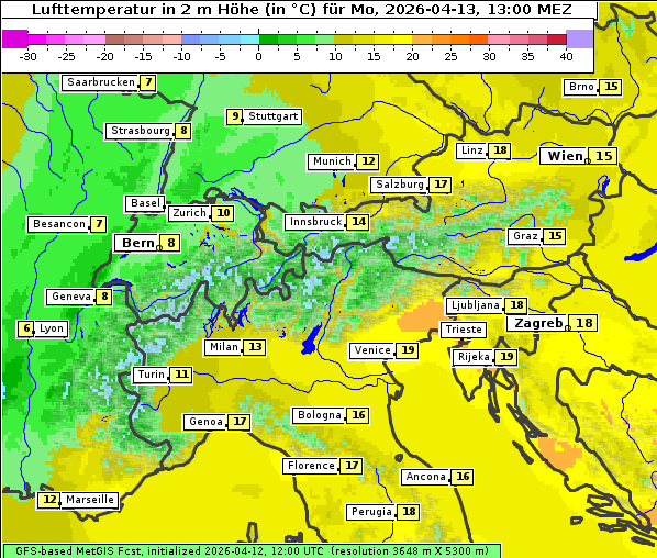 Temperatur, 13. 4. 2026