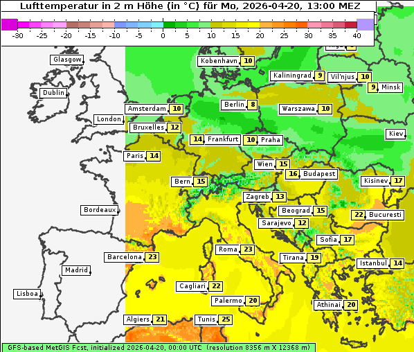 Temperatur, 20. 4. 2026