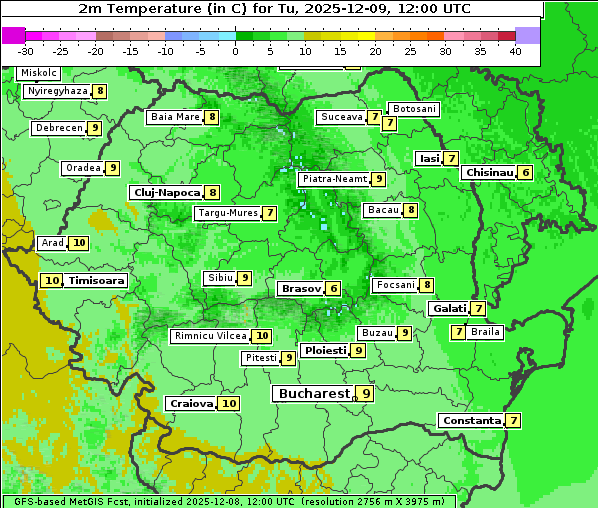 Temperatur, 9. 12. 2025