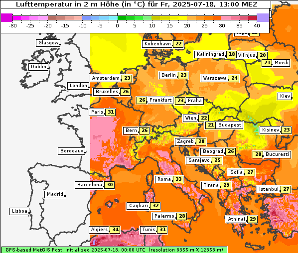 Temperatur, 18. 7. 2025