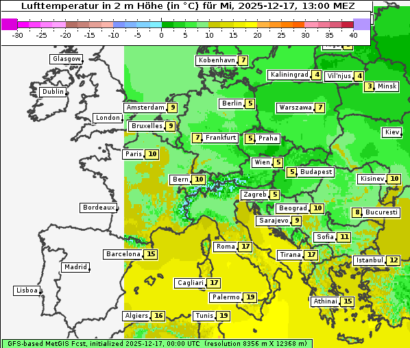 Temperatur, 17. 12. 2025