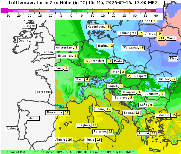 Temperatur, 16. 2. 2026