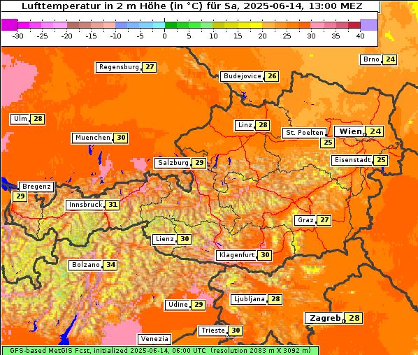 Temperatur, 14. 6. 2025