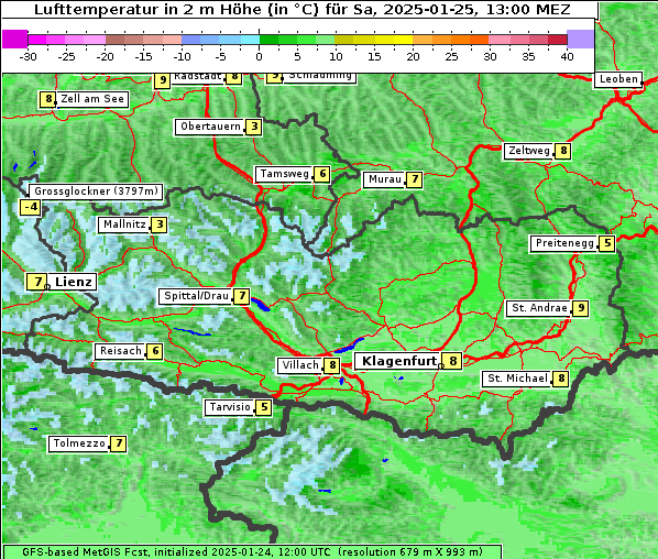 Temperatur, 25. 1. 2025