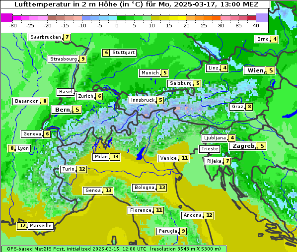 Temperatur, 17. 3. 2025