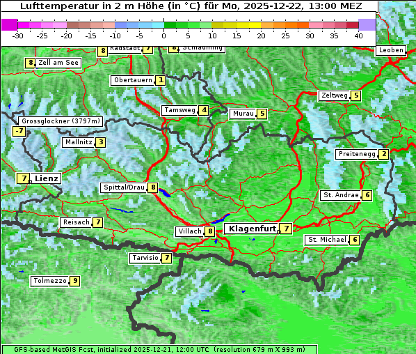 Temperatur, 22. 12. 2025