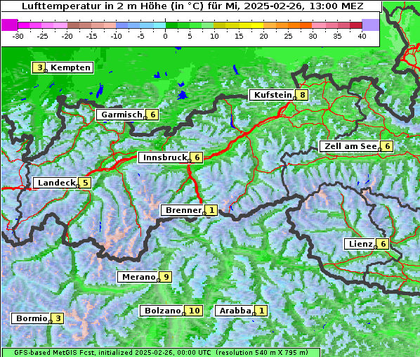 Temperatur, 26. 2. 2025