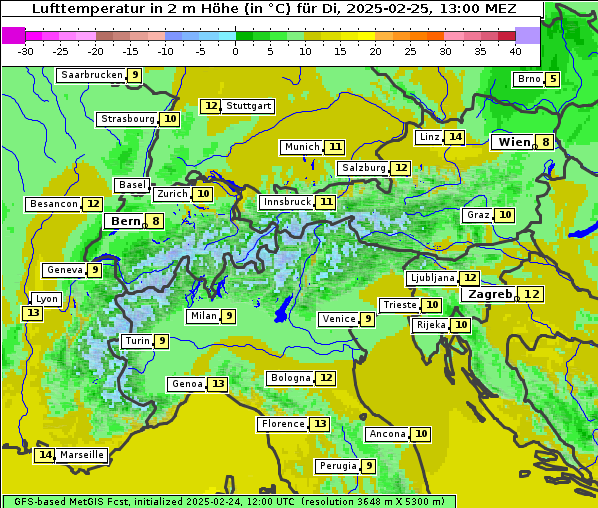 Temperatur, 25. 2. 2025