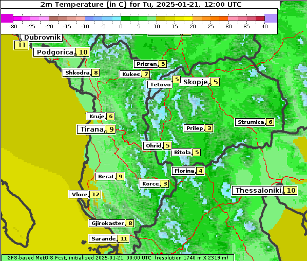 Temperatur, 21. 1. 2025