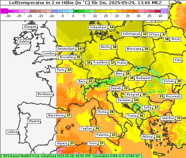 Temperatur, 29. 5. 2025