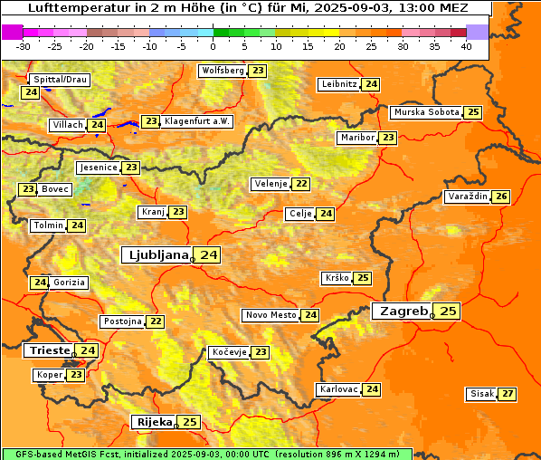 Temperatur, 3. 9. 2025