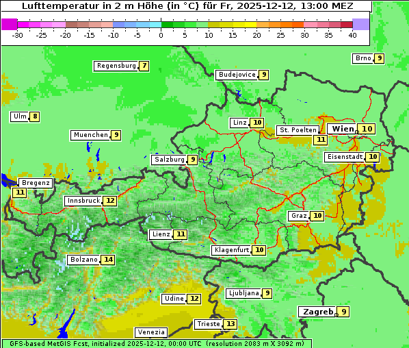 Temperatur, 12. 12. 2025