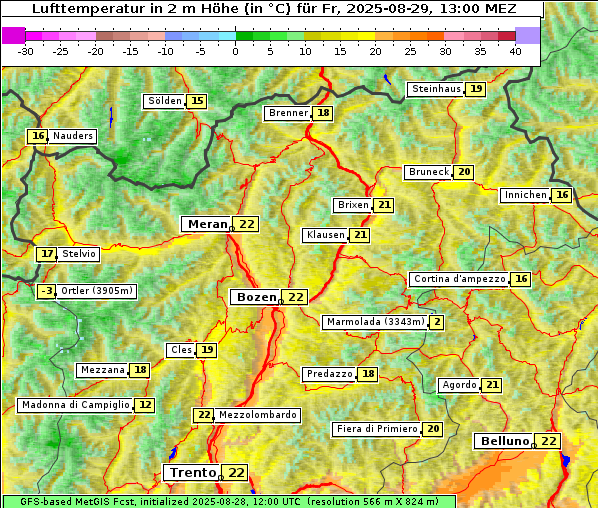 Temperatur, 29. 8. 2025